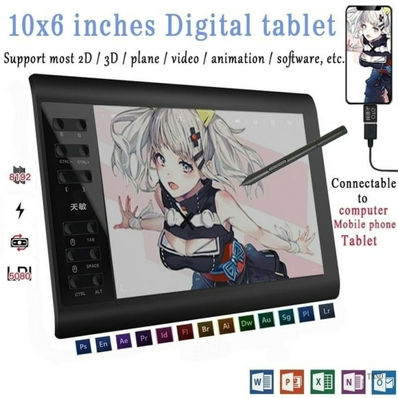 Electronicheart G10 10x6 Pouces Tablette Numérique 8192 Niveaux Tablette de Dessin Graphique avec Stylo Passif Sans Batterie