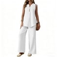 thumbnail image 2 of Cagogo Women's V Neck Sleeveless 2 Piece Set Casual Vacation Outfits Loose Wide Leg Pants Boho Travel Lounge Sets Summer Cruise Clothes, White M, 2 of 6