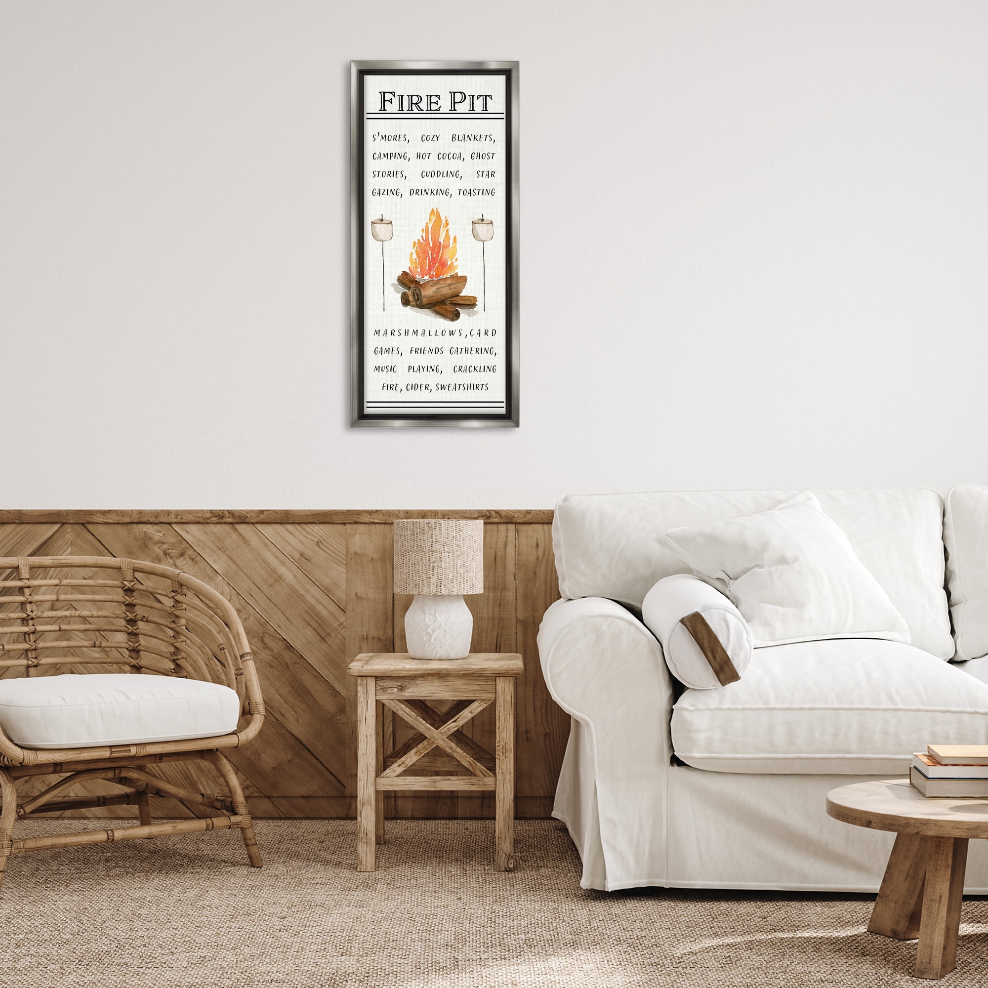 Stupell Industries Fire Pit & Marshmallows Food & Beverage Painting Gray Floater Framed Canvas Art Print Wall Art, 15 x 31
