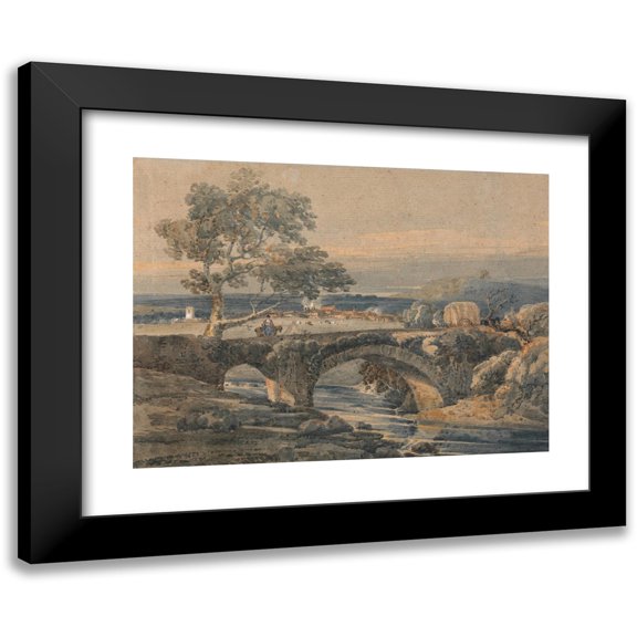 Thomas Girtin 14x11 Black Modern Framed Museum Art Print Titled - The Old Bridge in Devon (Between 1797 and 1801)