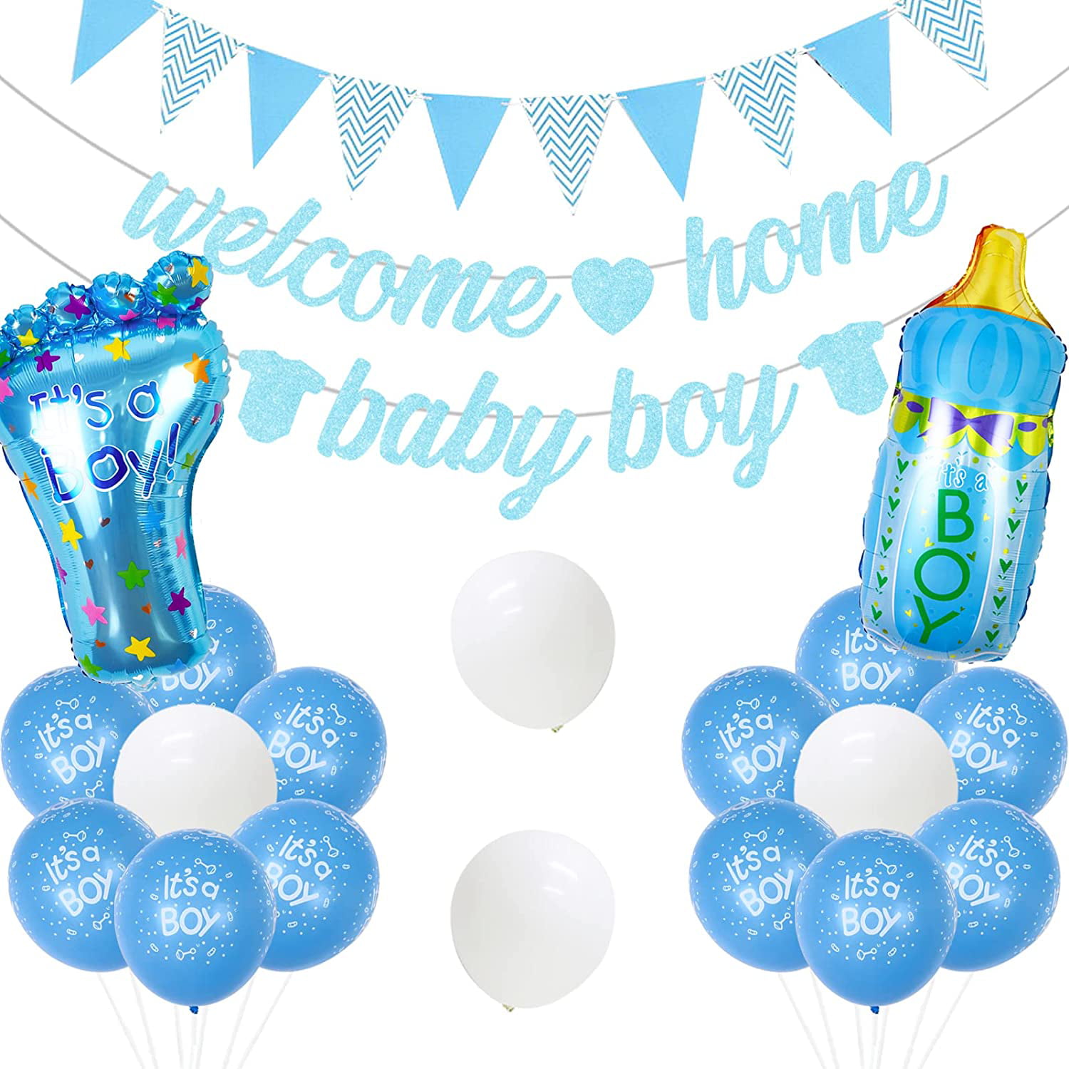 Welcome Home Baby Decorations Boy, Blue Gender Decoration with Glitter Banner/Baby Bottle, Foot-shaped Foil Balloons, for Newborn Baby Boy Welcome Party, Christening Party - Walmart.com