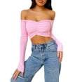 thumbnail image 3 of Seyurigaoka Women Sexy Off Shoulder T-Shirt Long Sleeves Ribbed Knit Blouse, 3 of 9