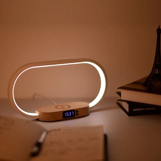 Lámpara de noche con puerto USB, lámpara de dormitorio con cargador inalámbrico rápido de 10 W, lámpara de mesita de noche con reloj, lámparas de mesa para mesita de noche, lámparas táctiles
