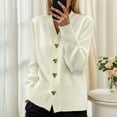 thumbnail image 6 of Women'S Autumn Winter Solid Color Long Sleeve V-Neck Knitted Cardigan Sweater Coat Fashion Casual Outerwear, 6 of 8