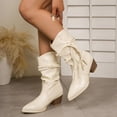 thumbnail image 6 of Viluyesy Womens Mid-Calf Boots, Chunky Heels Pull-On Pointed Toe Fashion Tassel Dress Boots White US7.5, 6 of 9