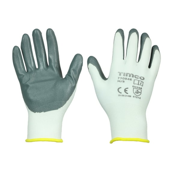 Timco - Secure Grip Gloves - Smooth Nitrile Foam Coated Polyester (Size Medium - 1 Each)