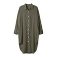 thumbnail image 3 of DuoJiaJ Shi Solid Color Top Medium Long Loose Plus Size Shirt Women's Short Sleeve Shirts Green L, 3 of 5