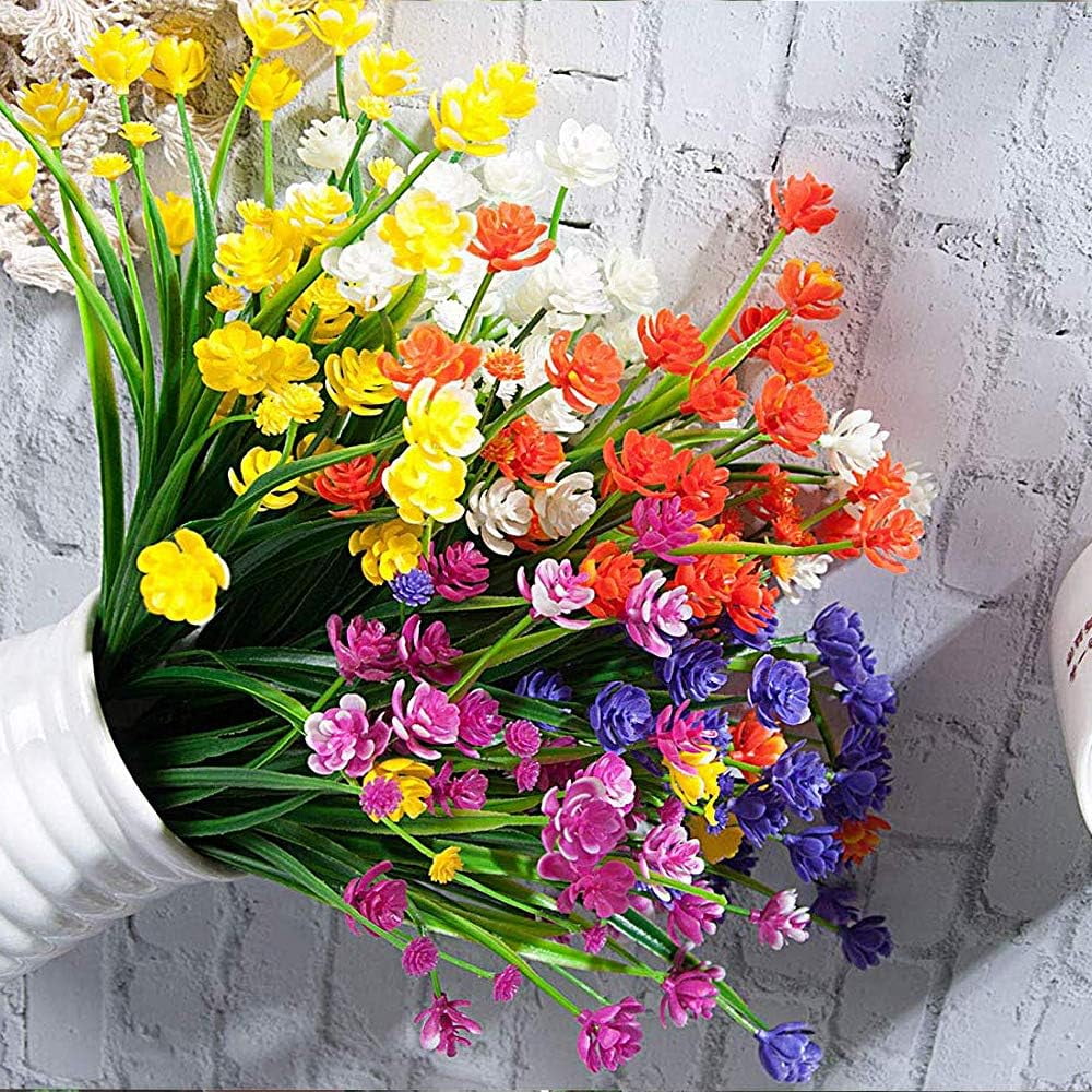 24 Bundles Artificial Flowers Outdoor UV Resistant Fake Plants Indoor Outside Hanging Planter DIY Home Garden Decor (Purple)