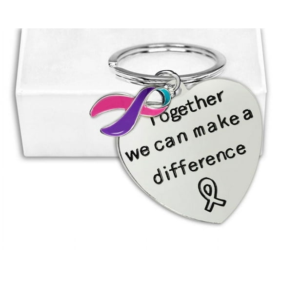 Big Heart Pink & Purple & Teal Ribbon Charm Keychains