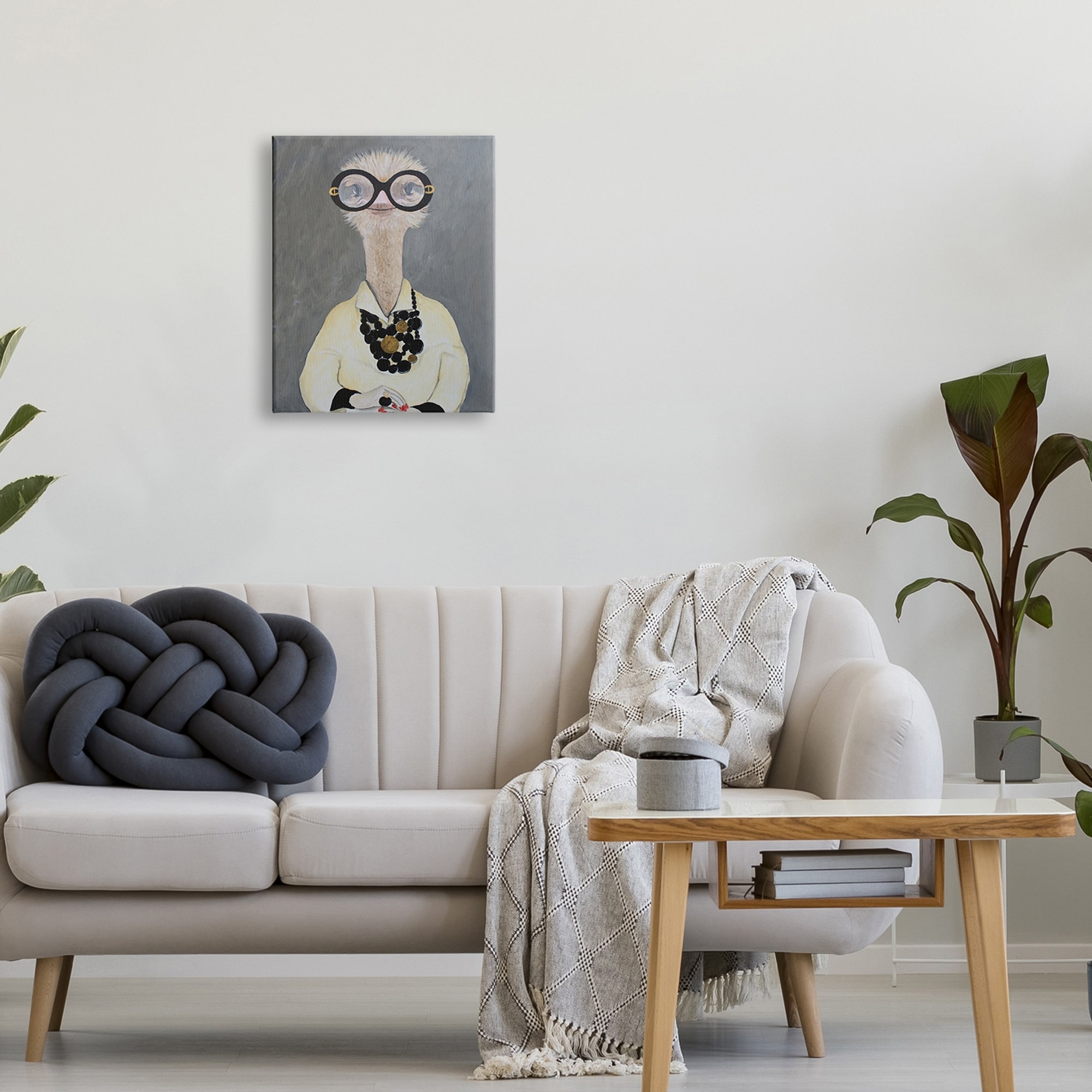 Stupell Industries Ostrich Bird Wearing Glasses Jewelry Painted Nails Novelty Painting Gallery-Wrapped Canvas Print Wall Art, 16 x 20, Design by Coco de Paris