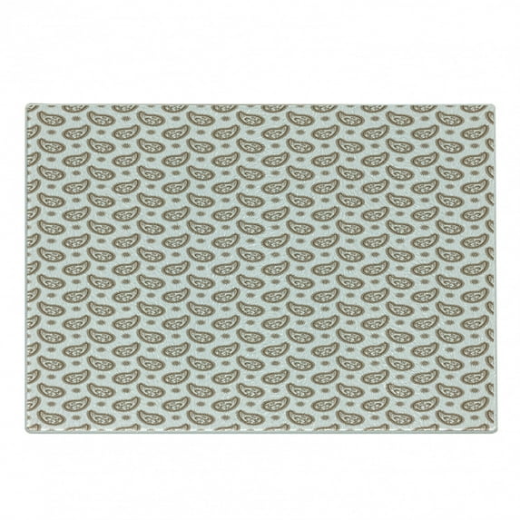 Brown Paisley Cutting Board, Abstract Intricate Buta Floral Motif Illustration on Plain Background, Decorative Tempered Glass Cutting and Serving Board, in 3 Sizes, by Ambesonne
