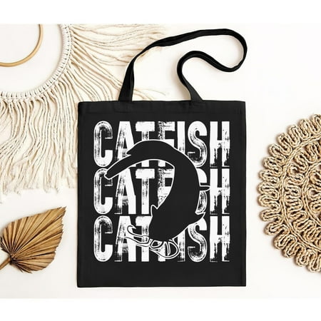 vintage Catfish Word Theme Fish Lover Fishing Bag Gift Black Tote Bag-TH21014