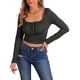 thumbnail image 1 of INSPIRAR CHIC Camiseta Casual de Cuello Cuadrado con Fruncidos de Manga Larga Ajustada y Cortada Talla XL Negra, 1 of 5