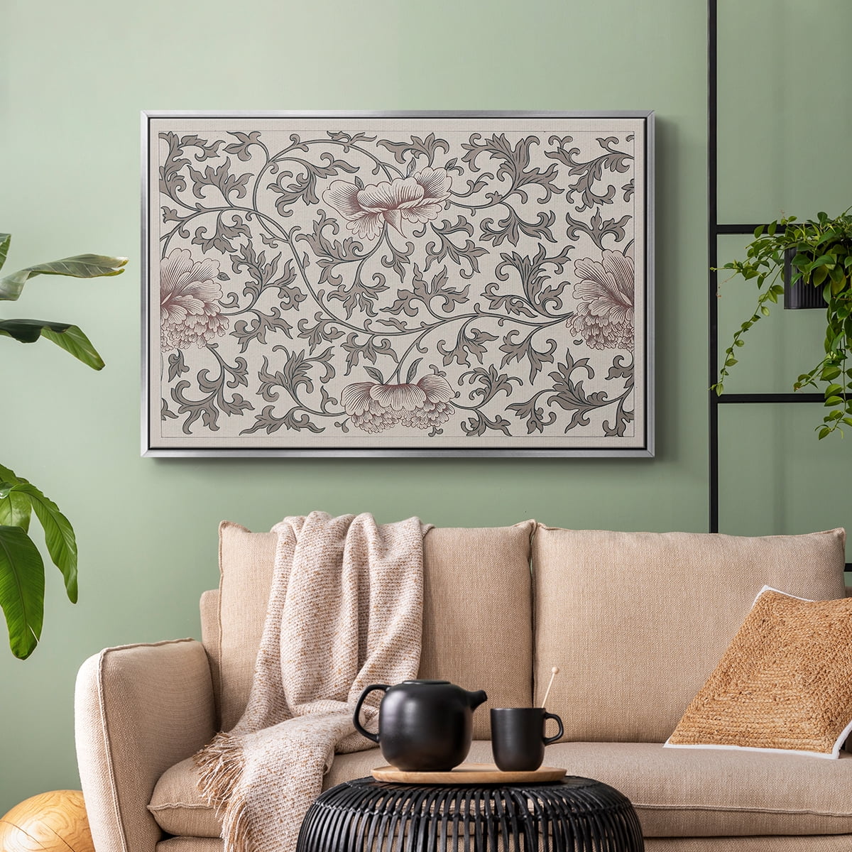 Vintage Abstract Print-XVII Framed in Silver Wood Gallery Wrapped Canvas 27 in. x 41 in.