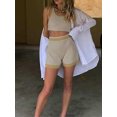 thumbnail image 4 of Albaricoque M Traje de verano Chaleco delgado sexy Traje de pantalones cortos de suéter de color de contraste con borde dorado, 4 of 8