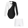 thumbnail image 2 of TiaoBug Kids Girls Figure Skating Performance Outfits Shiny Color Block Athletic Gymnastics Leotard Unitard And Shorts Set White 14, 2 of 7