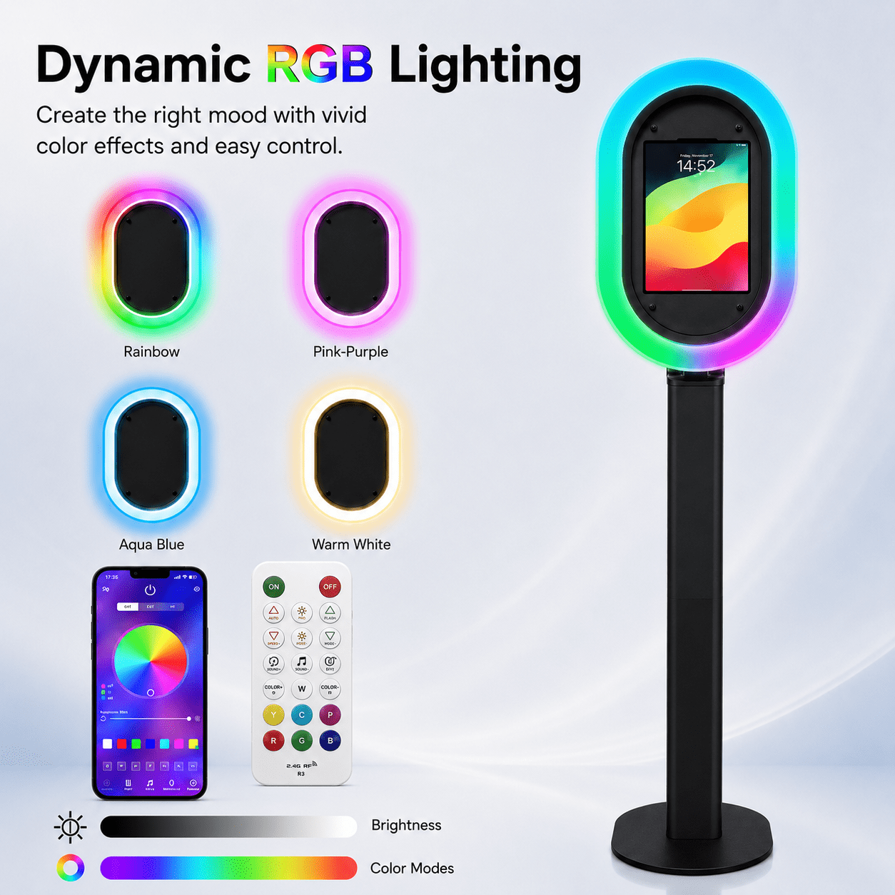 Portable iPad photo booth with flight case, metal selfie stand, and RGB ring light, perfect for parties, weddings, and rental businesses - compatible with 10.2-inch to 13-inch iPads.
