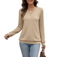 thumbnail image 3 of AGWOLF V Neck Sweatshirt for Women Comfort Long Sleeve Pullover Fall Outfits Casual Women Tops Beige S, 3 of 9