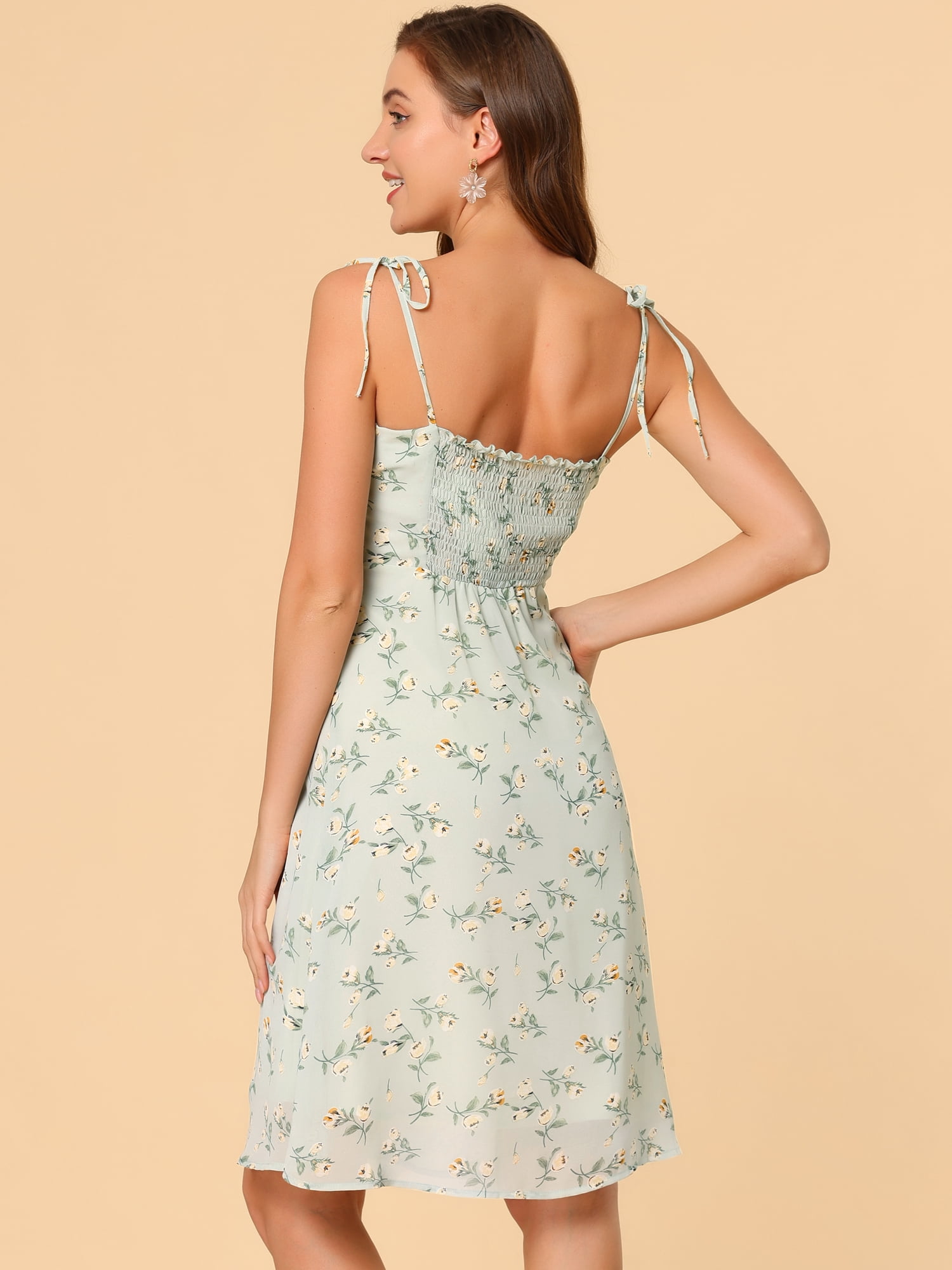 DARING DIVA Spaghetti Strap Summer Floral Print Midi Dress M Light Green