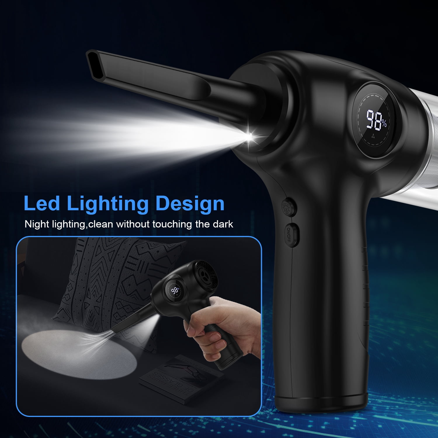 Compressed Air Duster Cordless Handheld Vacuum,AILKIN 6000mAh with LED Light 3-Gear Speed Air Blower Electric Air Duster Cleaner for Computer Keyboard Cleaning,Car,Electronics,Pet Hair,Office