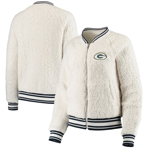 Green Bay Packers New Era Women S Athletic Sherpa Full Zip Jacket Cream Walmart Com Walmart Com