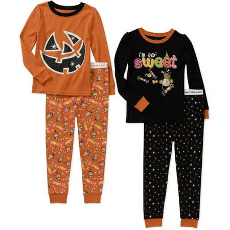 Faded Glory Baby Girls' Halloween Cotton Tight Fit Pajamas, 2 Sets