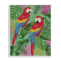 Stupell Industries Pink Paradise Parrots Animals Painting White Framed Art Print Wall Art, 16 x 20