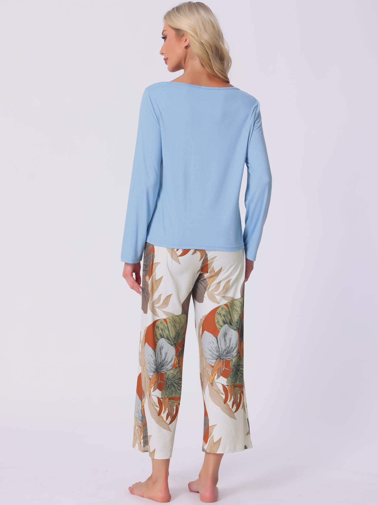 DARING DIVA Long Sleeve Floral Capri Soft Strechy Pajama Sets 2 Pieces S Blue