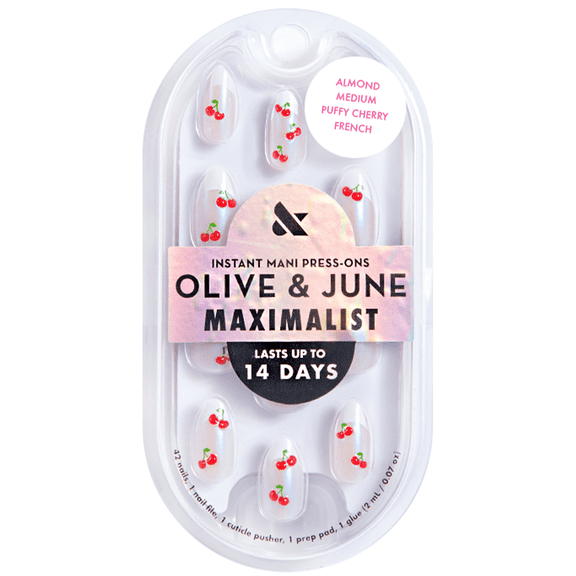 Olive & June Maximalist Medium Almond Press-on Nails, Puffy Cherry French, 42 Pieces