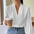 thumbnail image 5 of TKLPEHG Womens Tops Dressy Casual V Neck Elegant Shirts Lightweight Leisure Comfy Long Sleeve Classic Solid Color Loose Fashion Blouses (White,S), 5 of 7