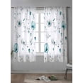 thumbnail image 4 of Turquoise Flowers Curtains 72 Inch Length, Sheer Curtains for Bedroom Living Room Window Farmhouse Spring Botanical Floral Rod Pocket Voile Drapes Kitchen Curtains Small Half Window 52"x72" 2 Panels, 4 of 6