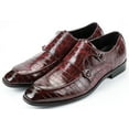 thumbnail image 4 of Santimon Men Dress Double Monk-straps Shoes Crocodile Pattern Slip On Casual Business Leather Shoes Red 7.5 US, 4 of 7