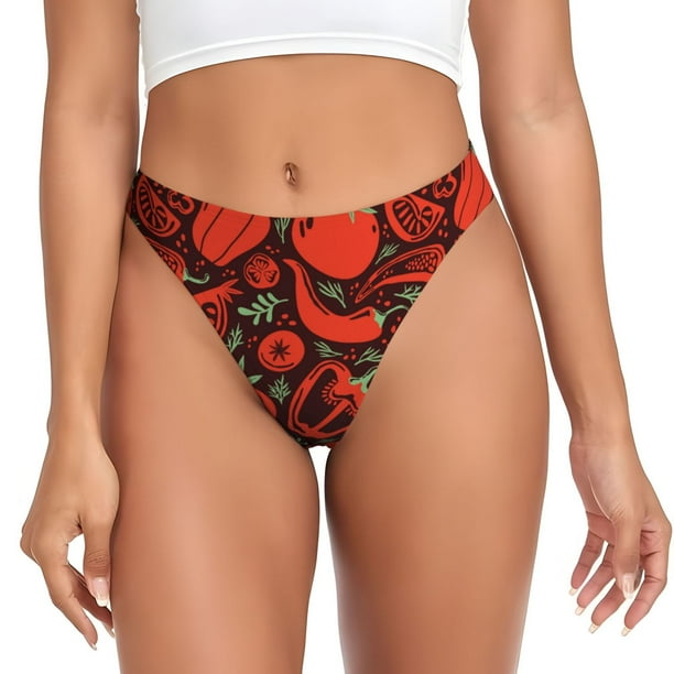 Fotbe Tomatoes And Chili Tanga Sin Costuras para Mujer con Estampado – Panties Invisibles, Transpirables y Cómodos para Uso Diario-Large