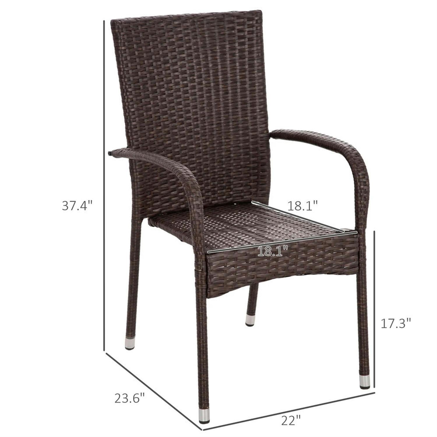 Demi Bonn Outdoor Dining Chairs Set of 4 with Armrests & Backrest, Stackable PE Rattan Patio Dining Room Chairs with Cushion for Garden, Backyard, Lawn, Brown