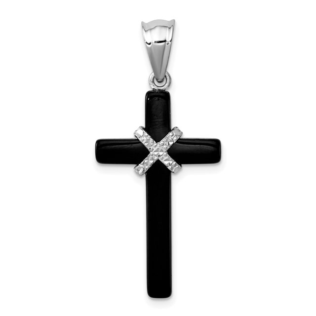 Collier Croix en Argent Sterling 925 Onyx Pendentif Religieux