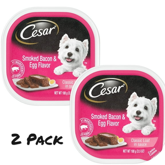 ( 2 Pack ) CESAR Wet Dog Food Classic Loaf in Sauce Smoked Bacon & Egg Flavor, 3.5 oz. Tray