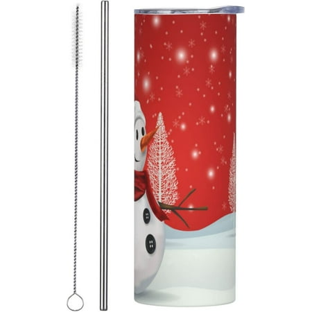 

Athenstics 20 oz Insulated Stainless Steel Tumbler Mugs Merry Christmas Snowman with Lid Straw and Straw Brush for coffee Car Home Office Travel Party