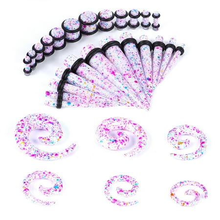 Rainbow Gauges Kit For Ears BodyJ4You 36PC Gauges Kit Ear Stretching 8G-00G Rainbow Color Splash Acrylic Spiral Taper Plug Piercing ()