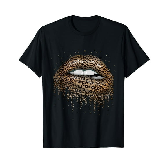 Womens Cool Lips Bite Kiss Me Leopard Print Cheetah T-Shirt