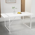 thumbnail image 4 of 55 Inch Minimalist Retro Rectangular Dining Table, White Grain MDF Tabletop with 1.57-Inch Thick Surface, White Metal Legs, Structured Design, for Kitchen, Dining Room, 4 of 10
