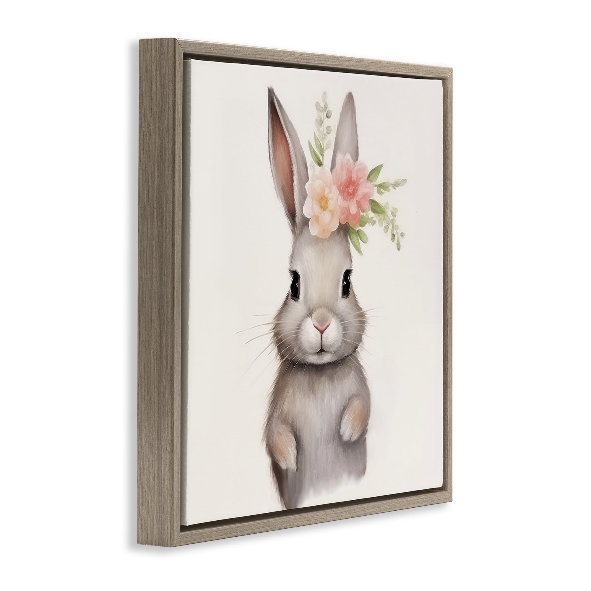 Stupell Industries Sweet Floral Crowned Bunny Brown Framed Floater Canvas Wall Art, design by Lazar Studio