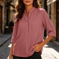 thumbnail image 7 of Vivianyo HD Women's Mandarin Collar Half Henley Placket Blouse, Curved Hem Three Quarter Sleeve Shirt For Women, Spring Summer Lightweight Tunic for Park Visits and Casual Lunches, Sizes S-2XL, 7 of 7