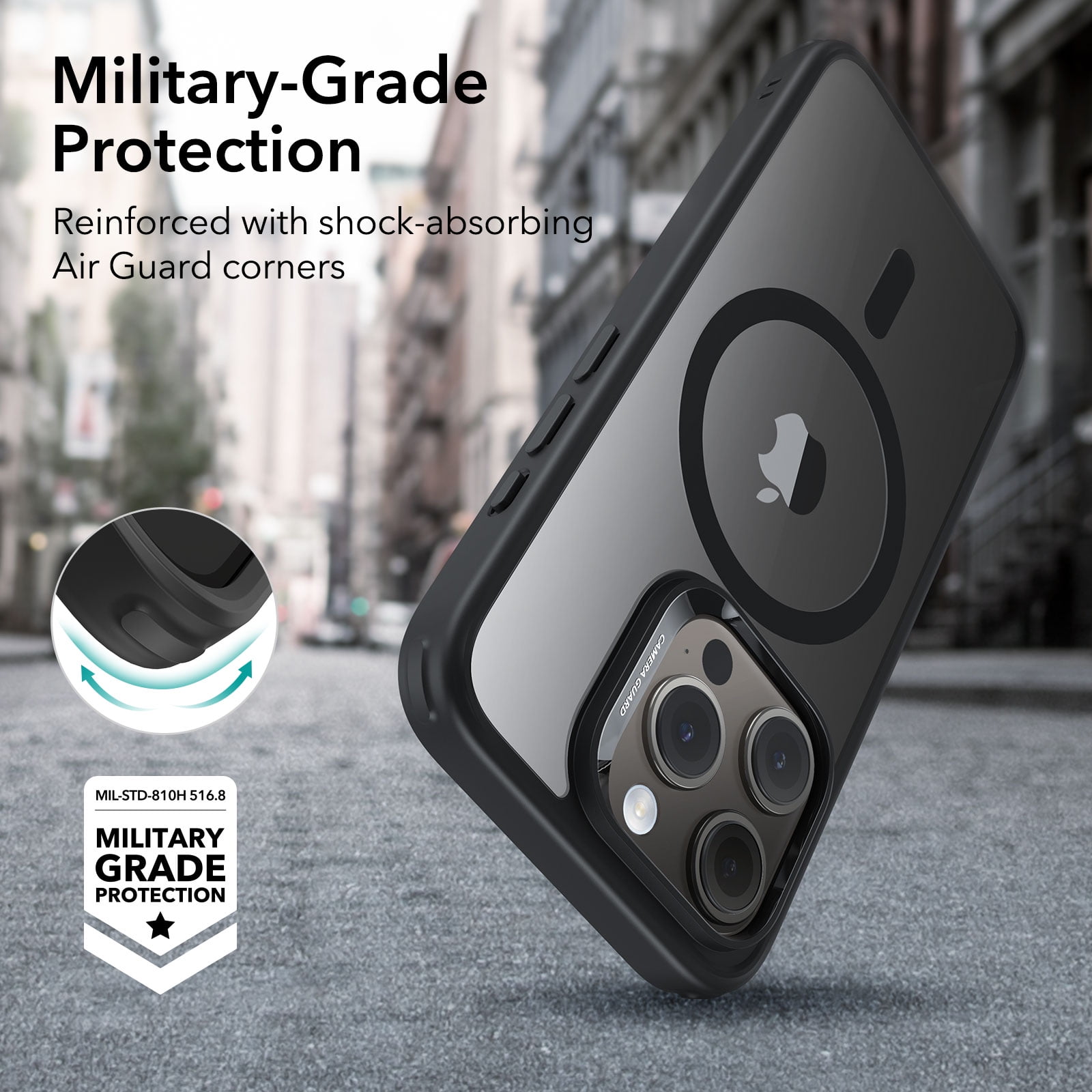 ESR Classic Hybrid Magnetic Case with HaloLock for iPhone 15 Pro Max, Magnetic MagSafe, Shockproof Ultra-high Hardness Protection, Clear Black