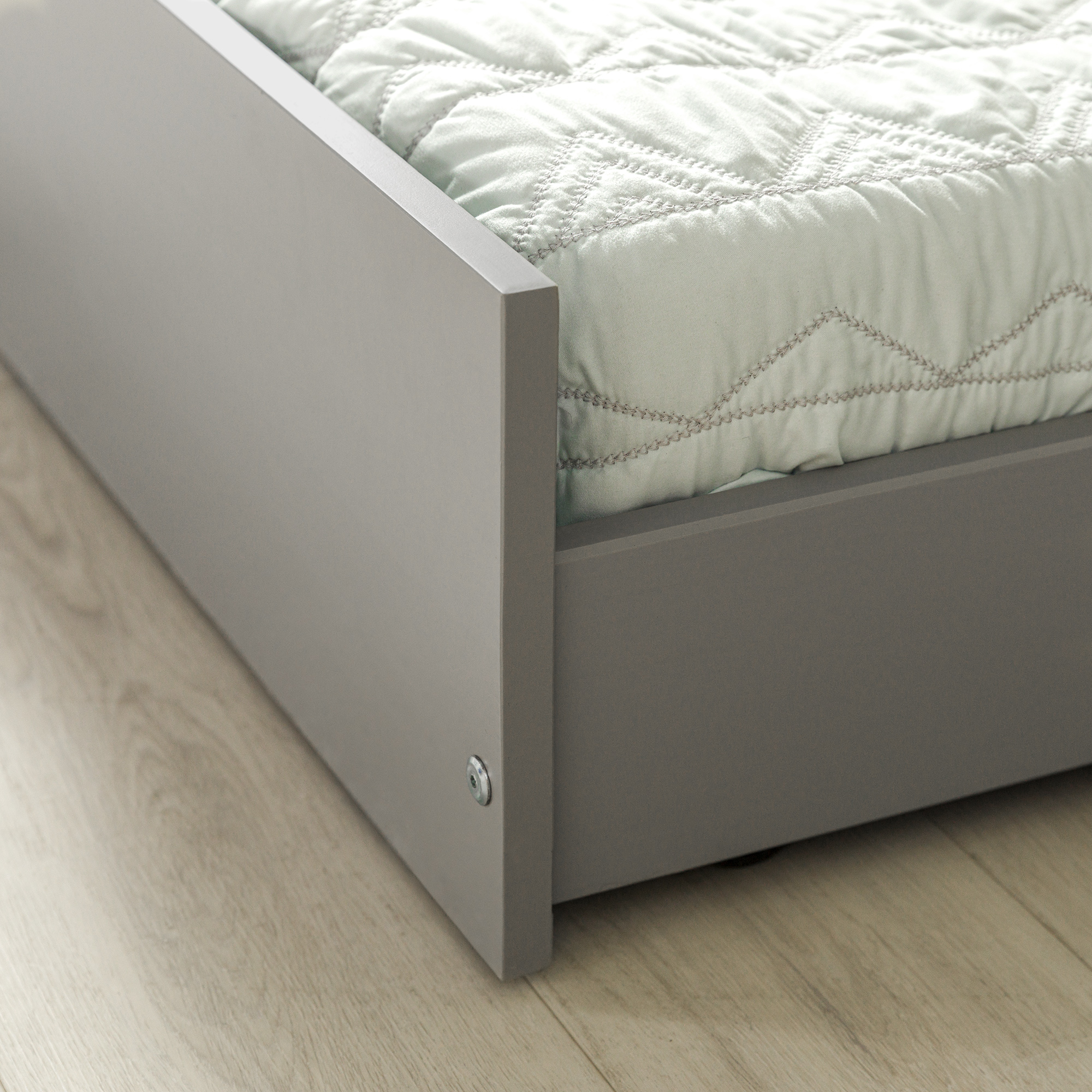 Walker Edison Solid Wood Junior Twin Trundle Bed, Grey