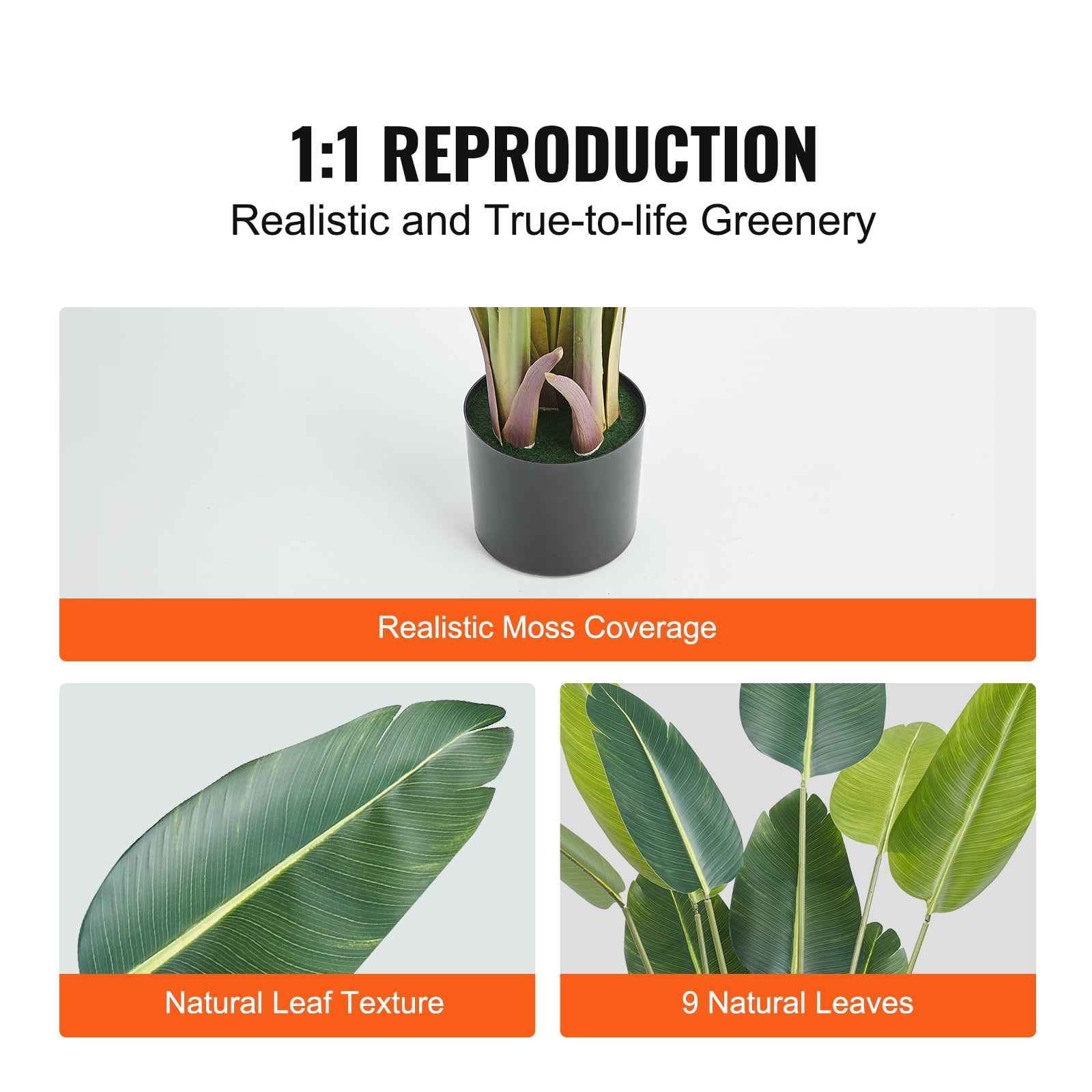 VEVOR 5 ft Artificial Birds Of Paradise Plant, Green Faux Lifelike Fake Plant for Office Home Living Room Floor Patio Greening Porch Decor