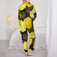 thumbnail image 5 of Kll Geometric Pattern With Bee Print Women'S Long Sleeve Pajamas With Pants Sleepwear Loungewear 2 Set-Medium, 5 of 9