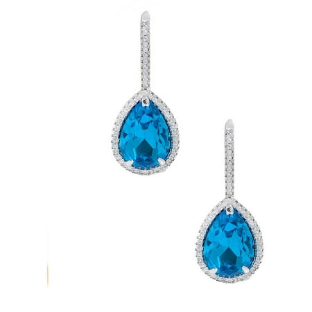 Pori Jewelers Sapphire CZ Crystal 18kt White Gold-Plated Sterling Silver Teardrop Earrings
