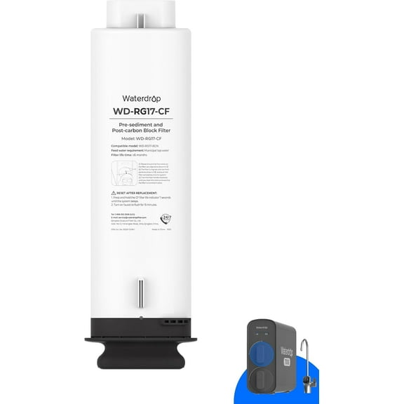 Waterdrop WD-G5P700-CF Filter, Replacement for WD-G5P700 Undersink Reverse Osmosis System, 6-Month Lifetime