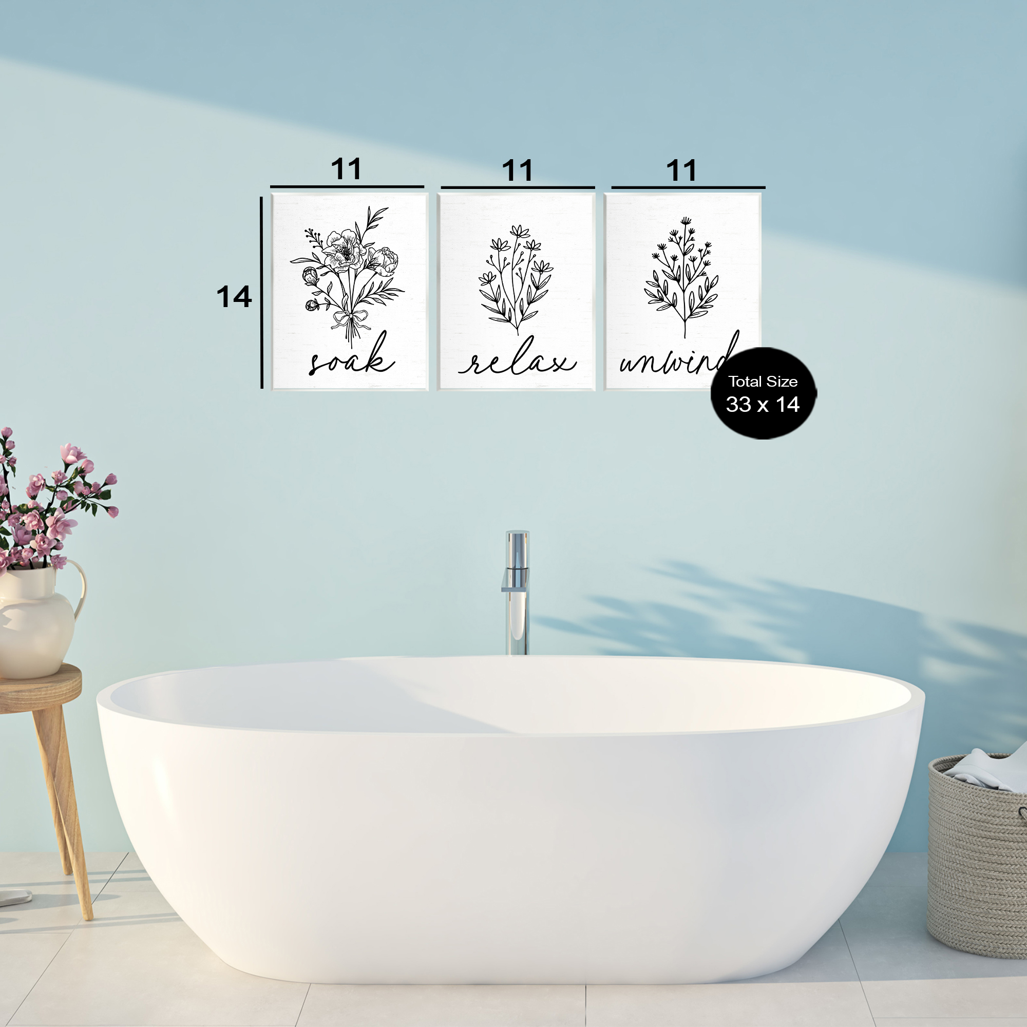 Bathroom Herbs for Relaxation 3 Piece Wall Plaque Art Set, design by Lettered and Lined