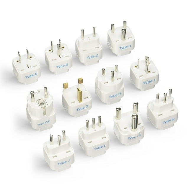 Adaptador de viaje Ceptics GP-12PK, juego de 12 con enchufes tipo A-M